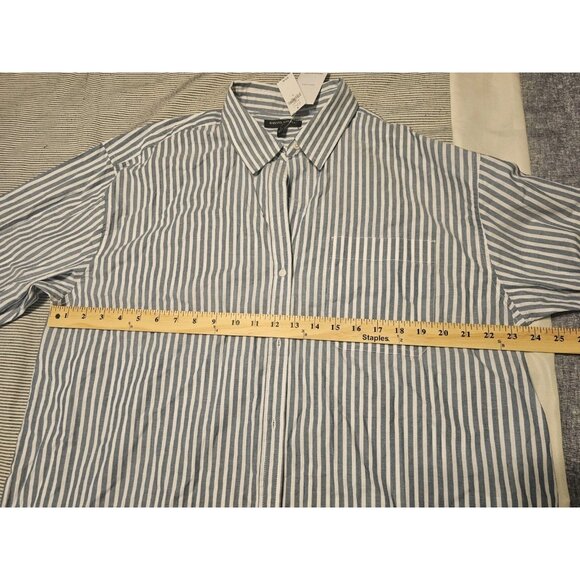 Women Banana Republic Business Casual Blue & White Pinstripe Button Down Size L - Picture 6 of 12
